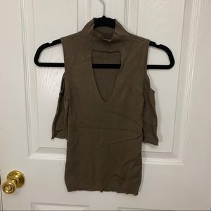 Express Green Mock Neck Cold Shoulder Sweater: XS